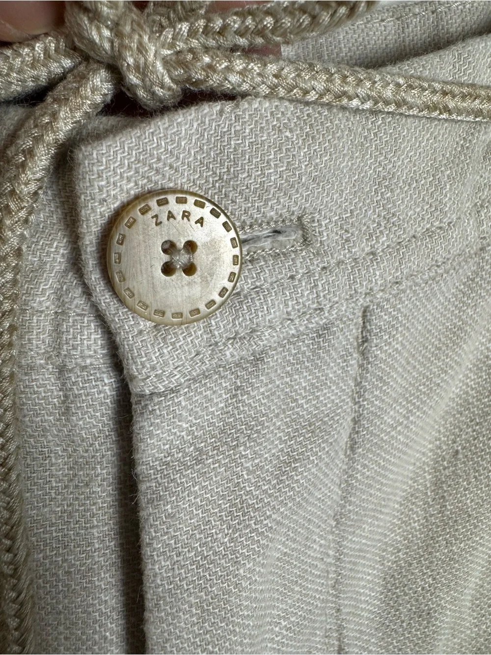 Zara Men’s Beige Linen Blend Tapered Straight Slim Drawstring Trousers